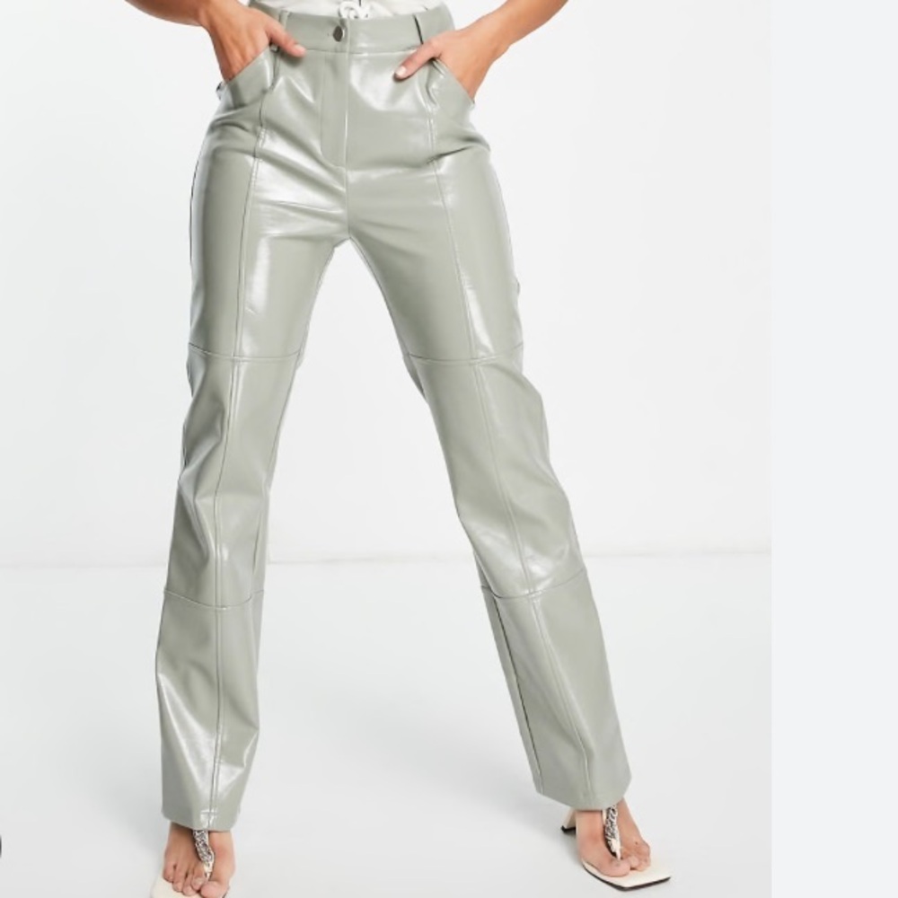 4th & Reckless Straight Leg Leather Look Pants In Sage-green